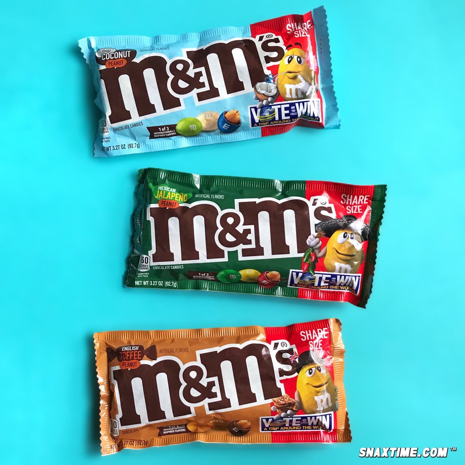 M&M's Flavor Vote 2019 Reviews - Thai Coconut, English Toffee, & Mexican  Jalapeño - Snack Gator