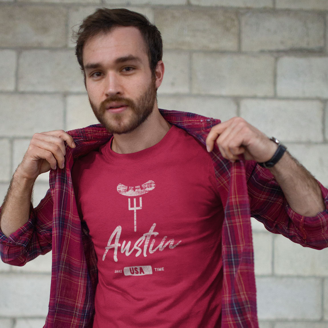 Dark Grey Heather Austin Texas BBQ Graphic T-Shirt by Snaxtime