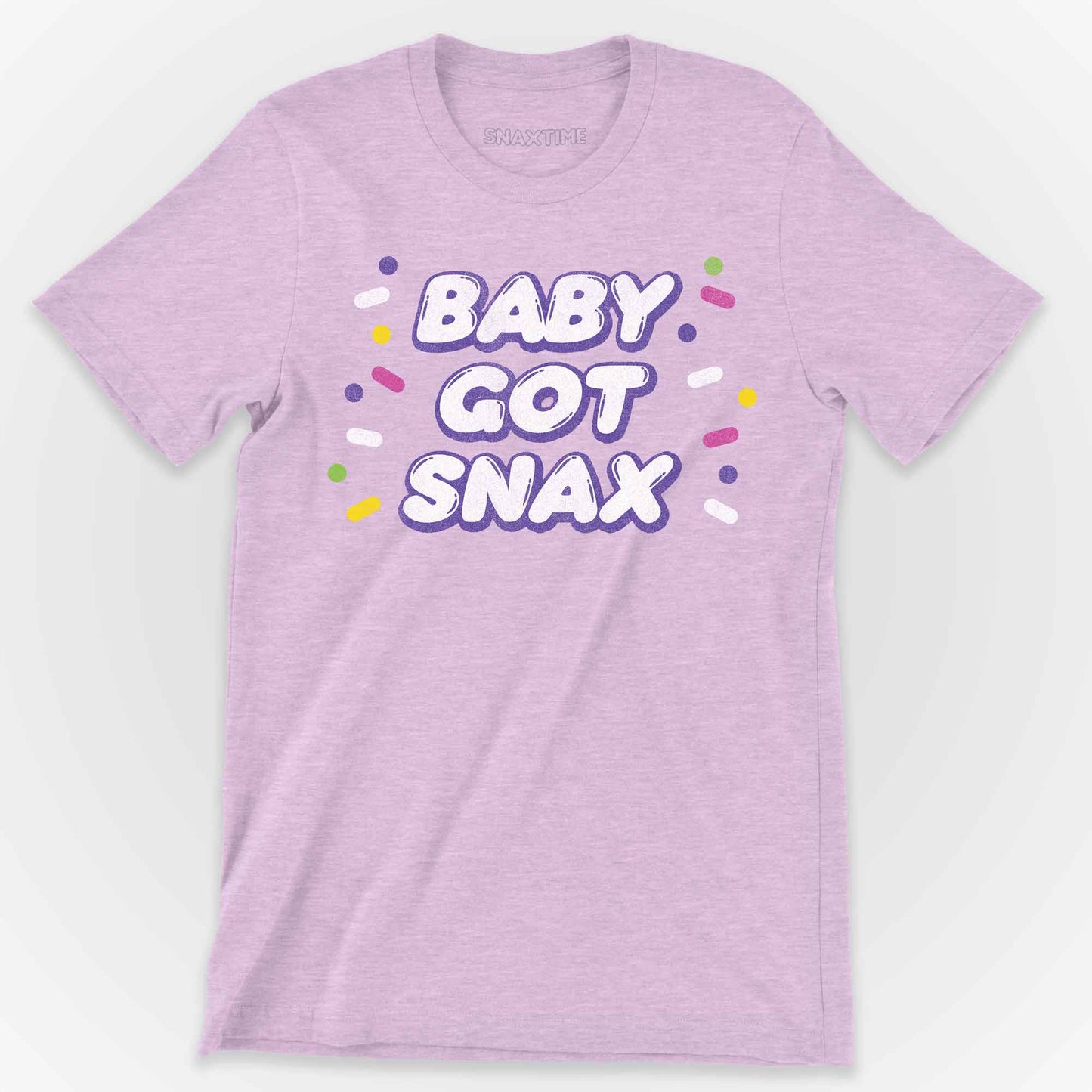 Heather Prism Lilac Baby Got Snax Retro Rap Candy Graphic T-Shirt by Snaxtime