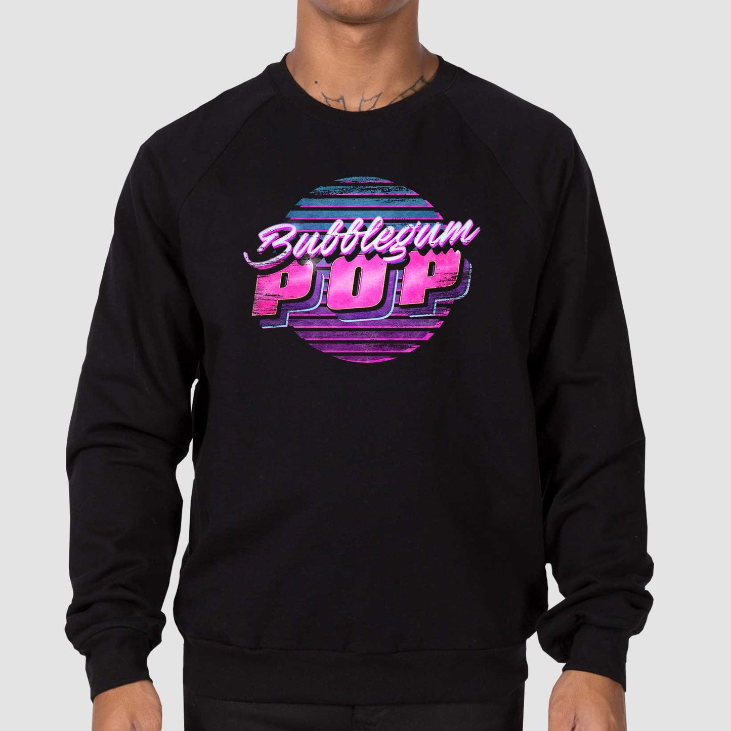 Bubblegum Pop Unisex California Fleece Raglan Sweatshirt - Black by Snaxtime