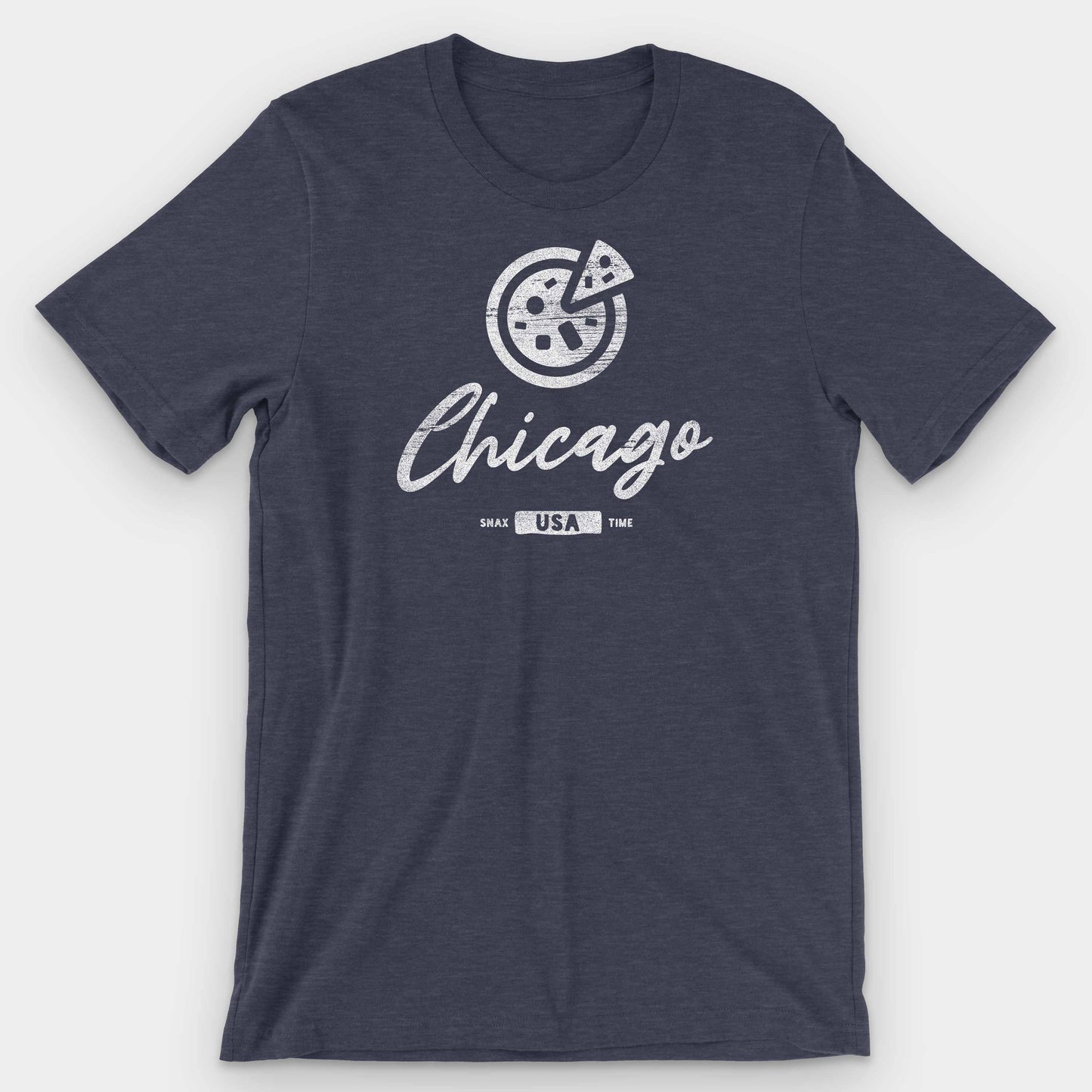 Heather Midnight Navy Chicago Deep Dish Pizza Graphic T-Shirt by Snaxtime