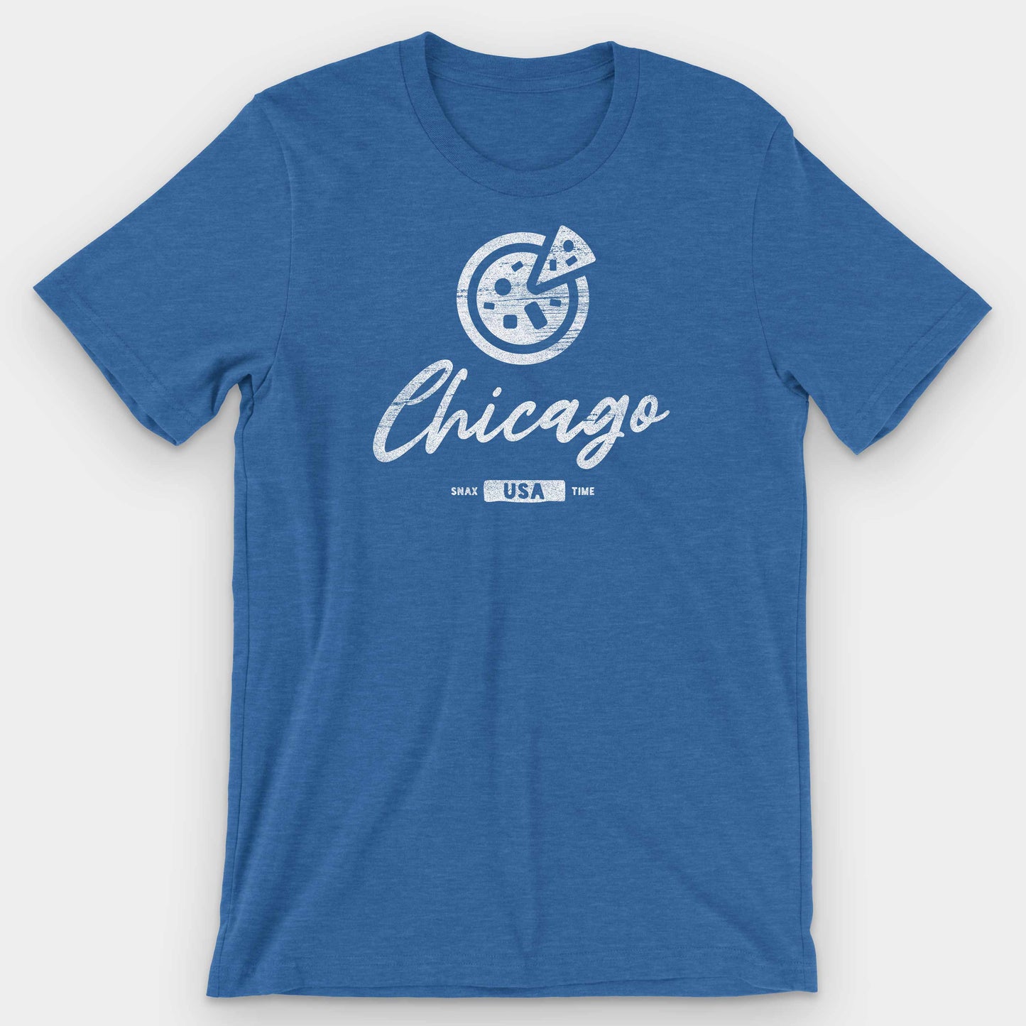 Heather True Royal Chicago Deep Dish Pizza Graphic T-Shirt by Snaxtime