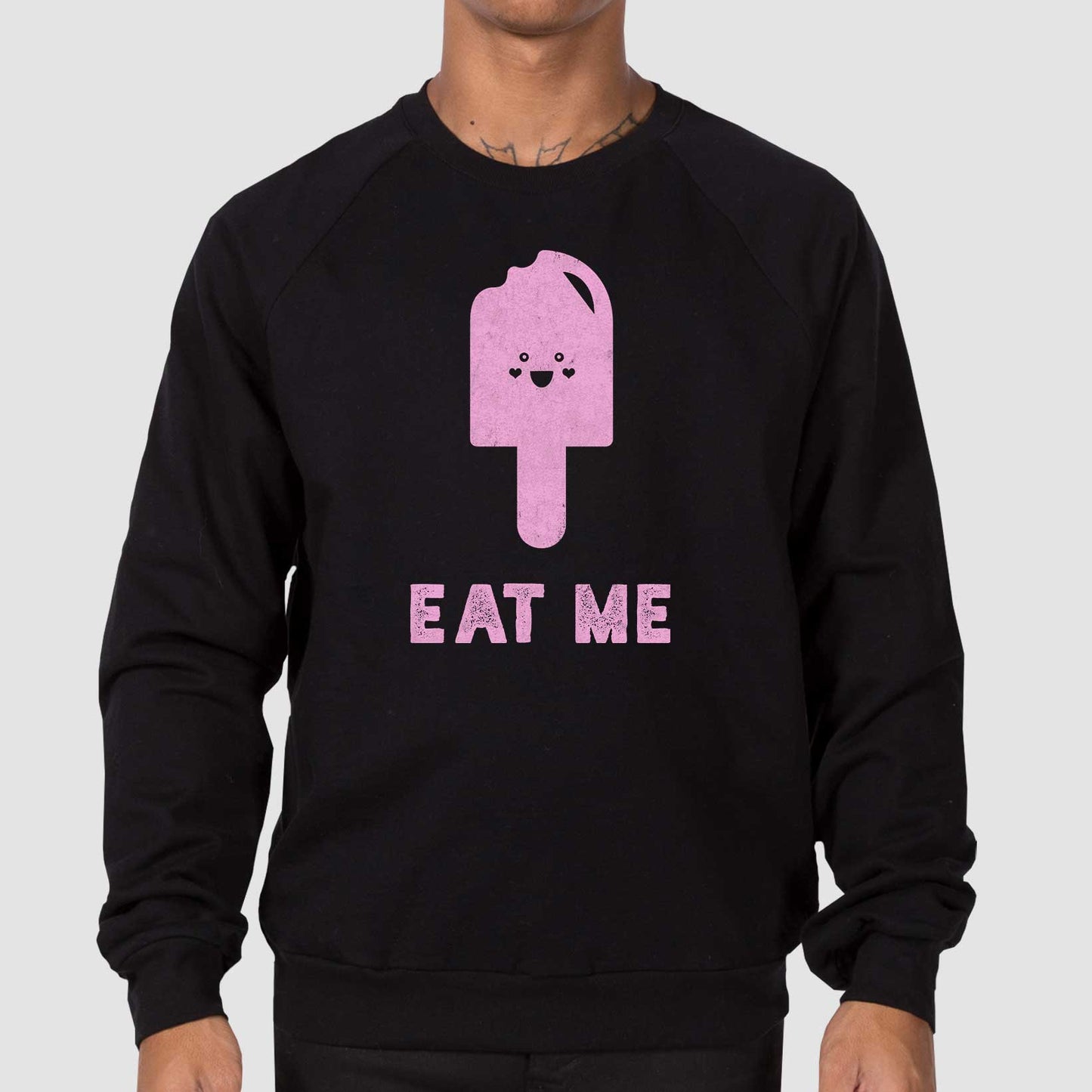 Black Eat Me Unisex California Fleece Raglan Sweatshirt by Snaxtime