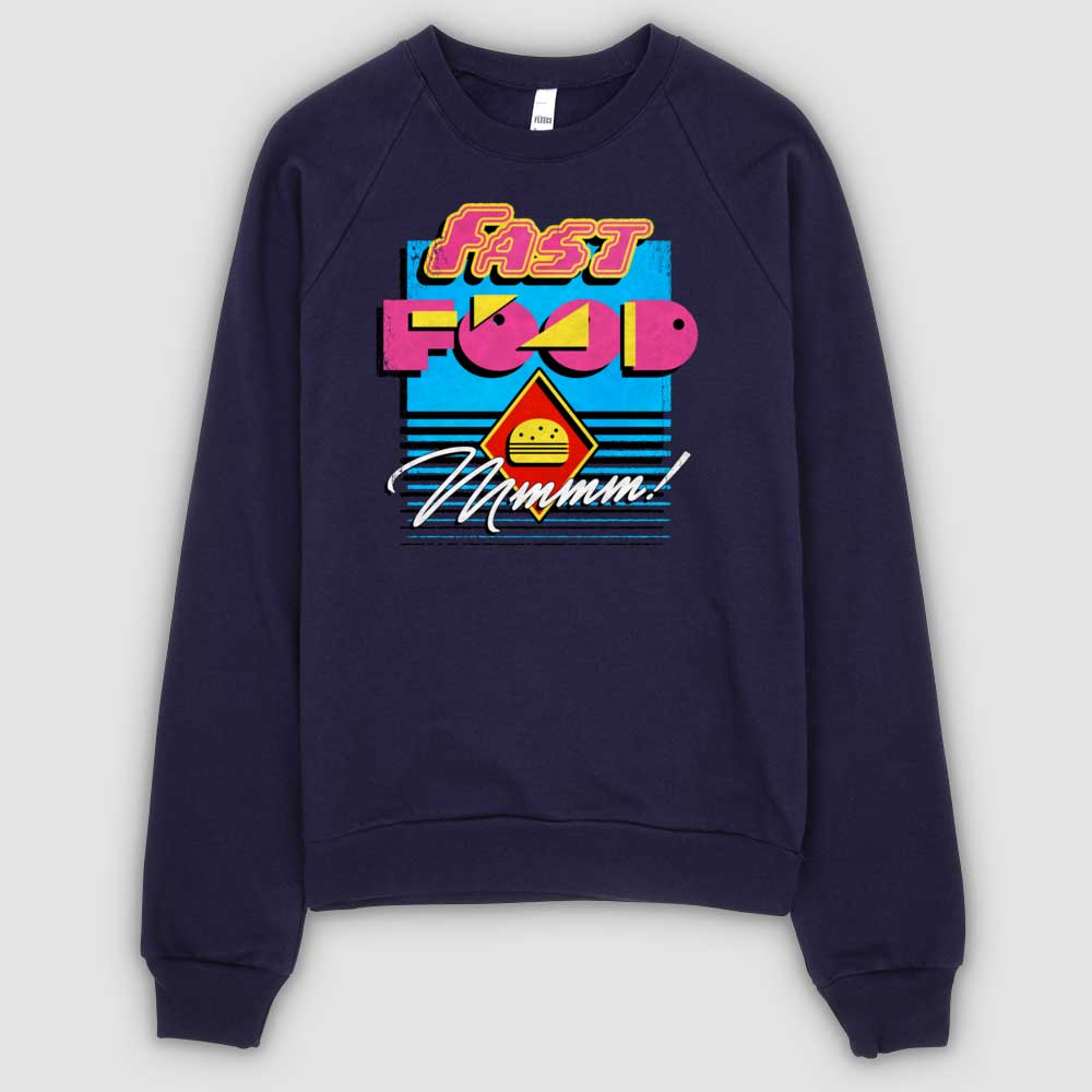 Navy 90s Retro Fast Food Unisex California Fleece Raglan Sweatshirt by Snaxtime