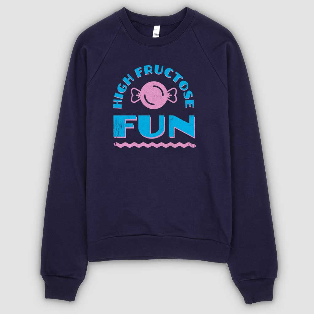 Navy High Fructose Fun Unisex California Fleece Raglan Sweatshirt by Snaxtime