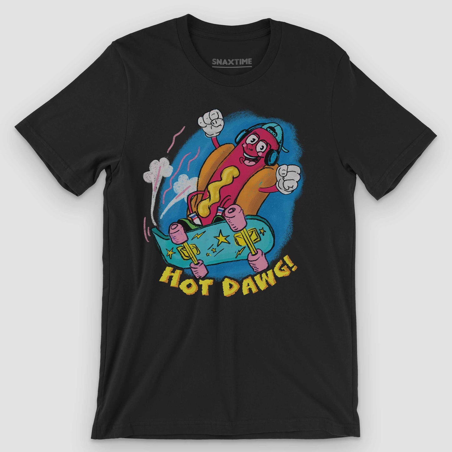Retro Cartoon Hot Dog Skater Graphic T-Shirt by Snaxtime