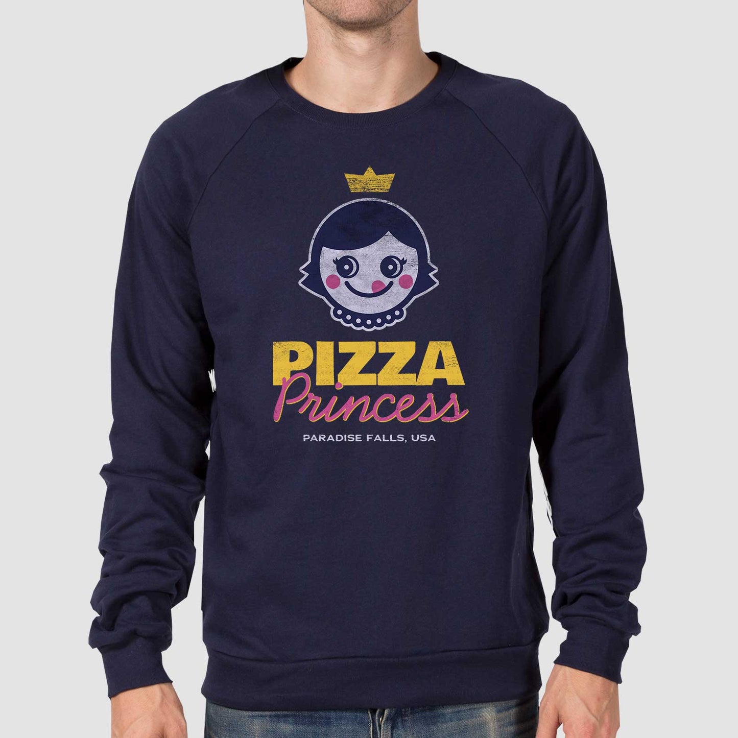 Pizza Princess Unisex California Fleece Raglan Sweatshirt - Navy by Snaxtime