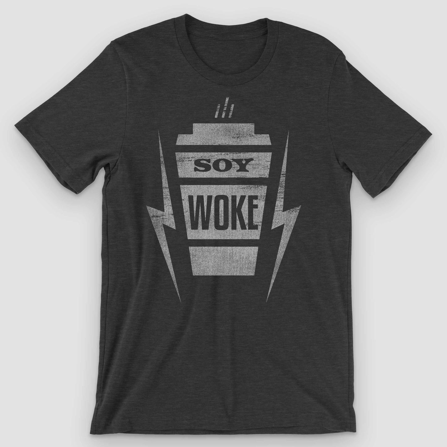 Black Heather Soy Woke Latte Graphic T-Shirt by Snaxtime