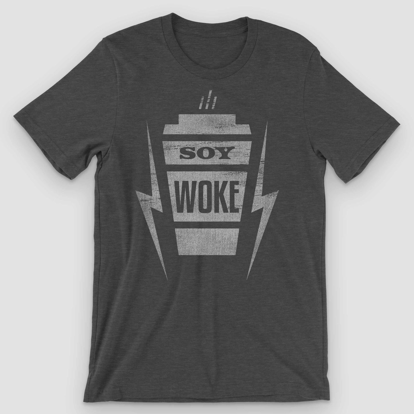 Dark Grey Heather Soy Woke Latte Graphic T-Shirt by Snaxtime