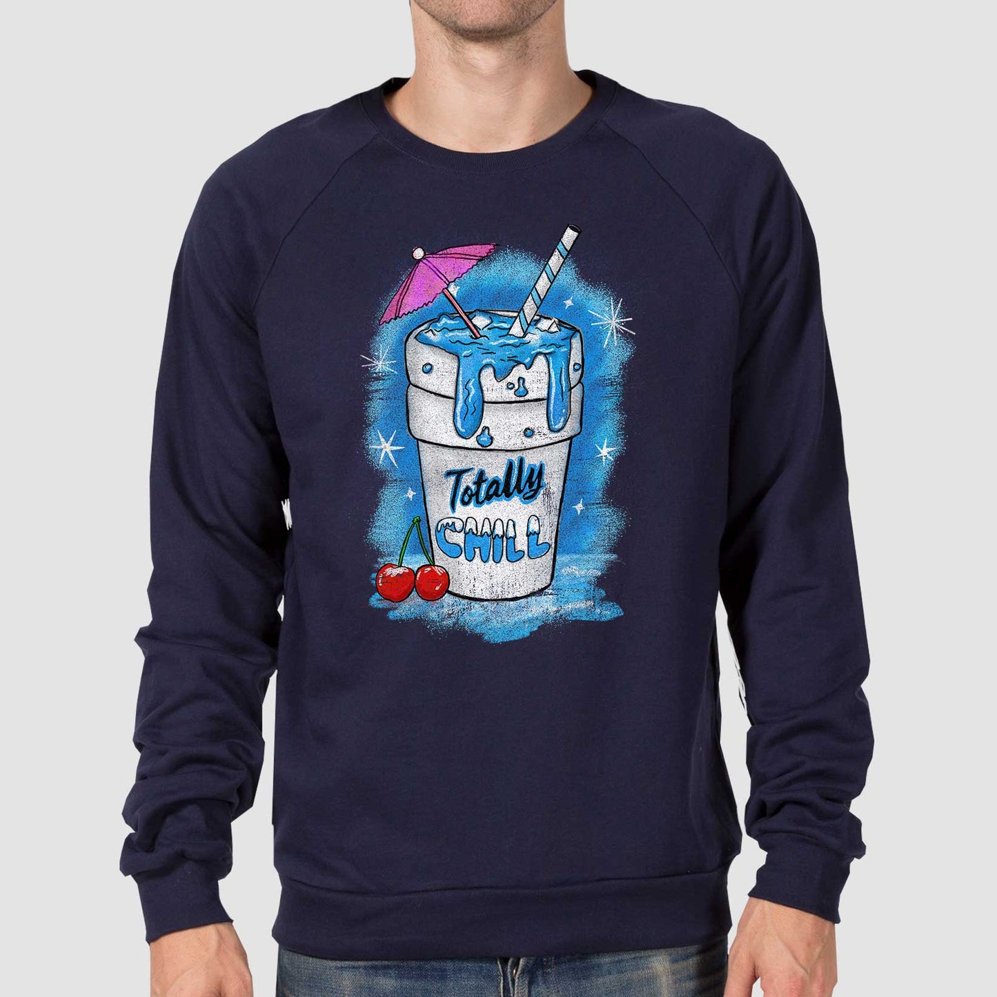 Totally Chill Unisex California Fleece Raglan Sweatshirt - Navy by Snaxtime
