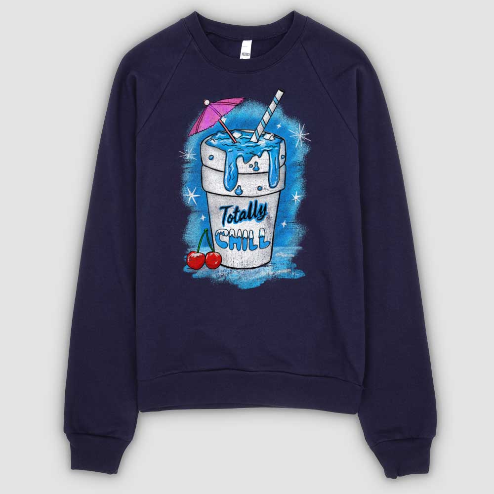 Totally Chill Unisex California Fleece Raglan Sweatshirt - Navy by Snaxtime