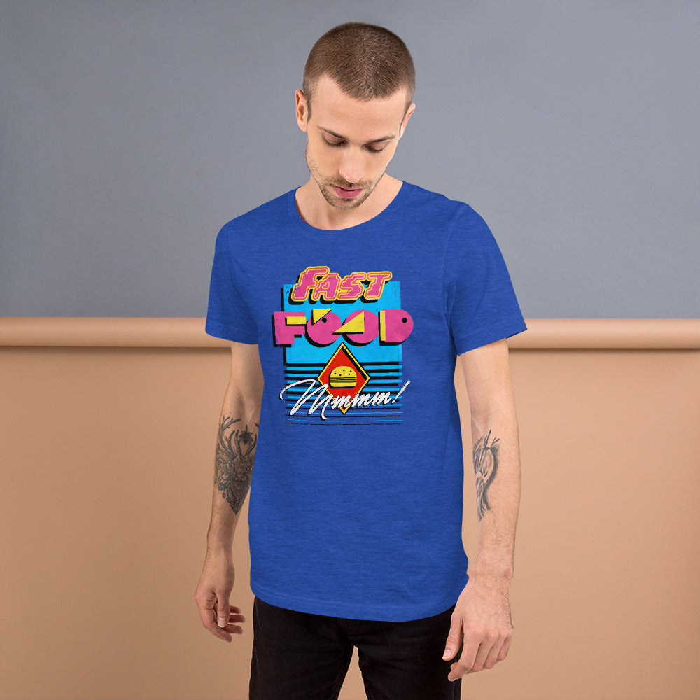 Heather True Royal 90s Fast Food Graphic T-Shirt by Snaxtime