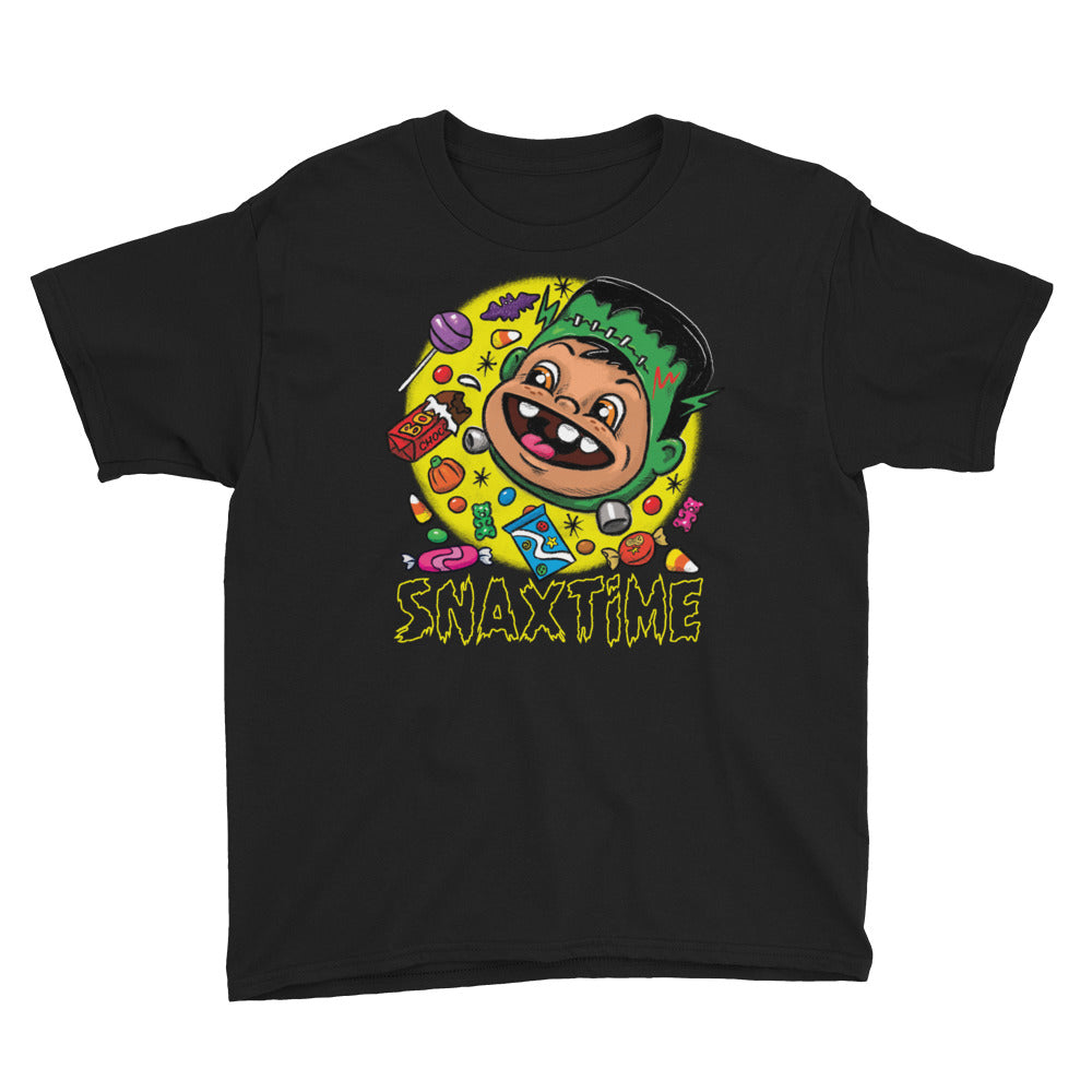 Halloween Candy Franken-Monster Cartoon Youth Short Sleeve T-Shirt by Snaxtime