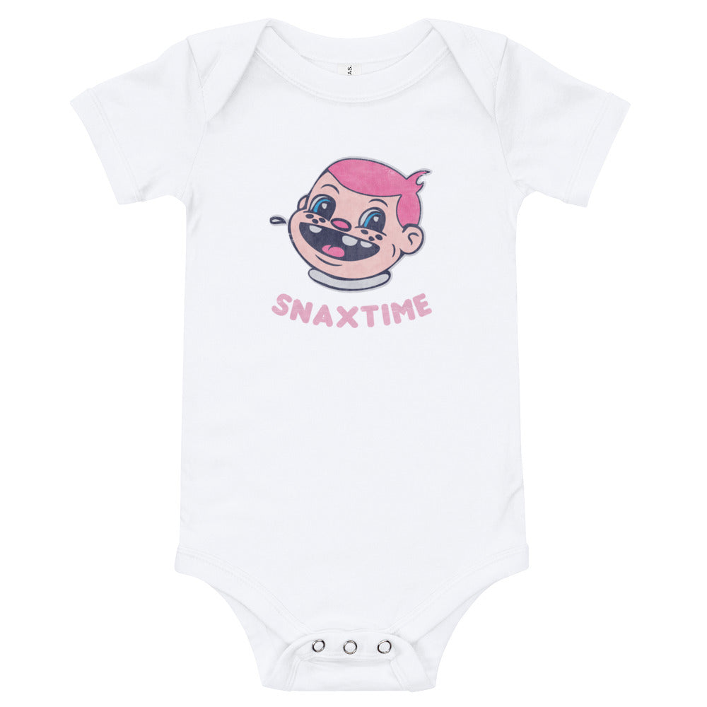 White Snaxtime Original Baby One Piece Bodysuit by Snaxtime