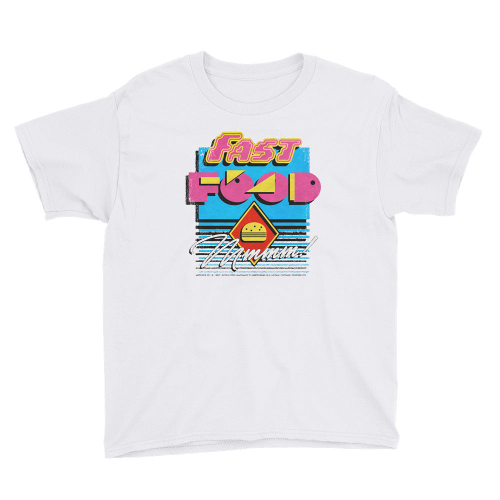 White 90s Fast Food Youth Short Sleeve T-Shirt by Snaxtime