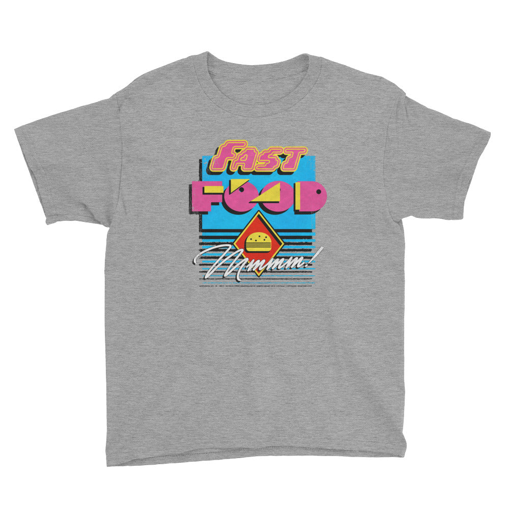 Heather Grey 90s Fast Food Youth Short Sleeve T-Shirt by Snaxtime
