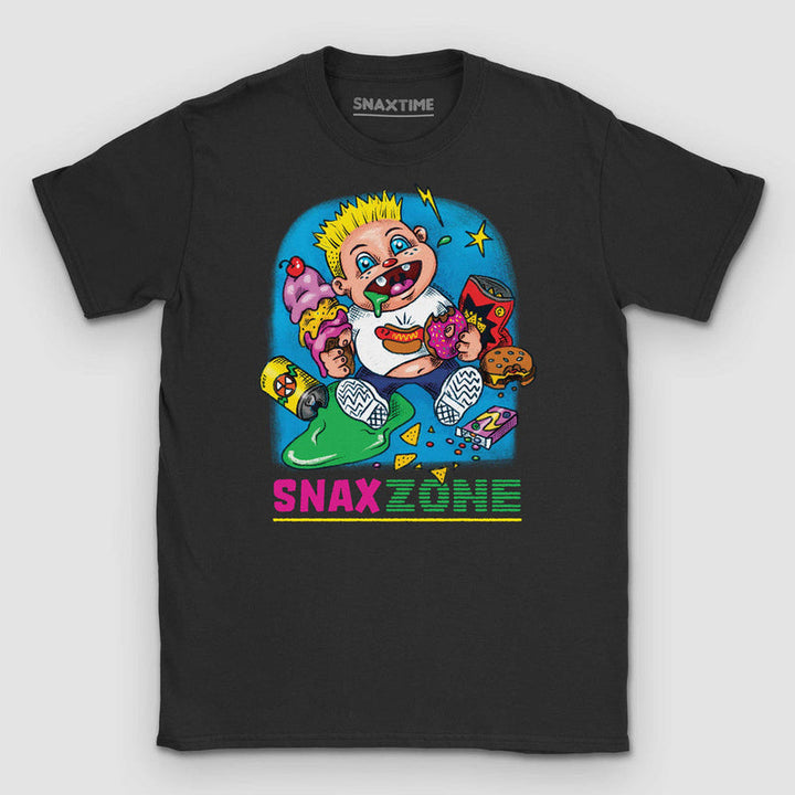 "Snax Zone" 80s Neon Cartoon Junk Food Graphic T-Shirt
