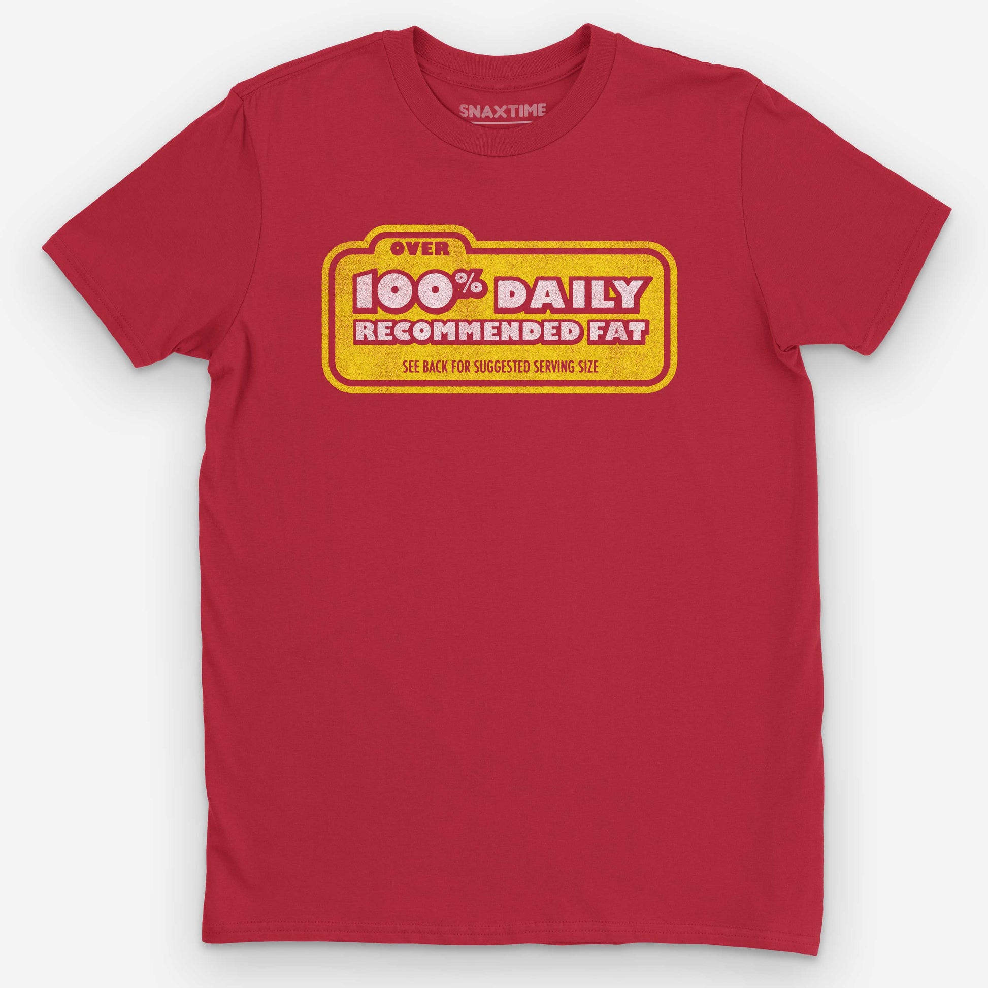 Red 100% Recommended Fat Label Graphic T-Shirt by Snaxtime