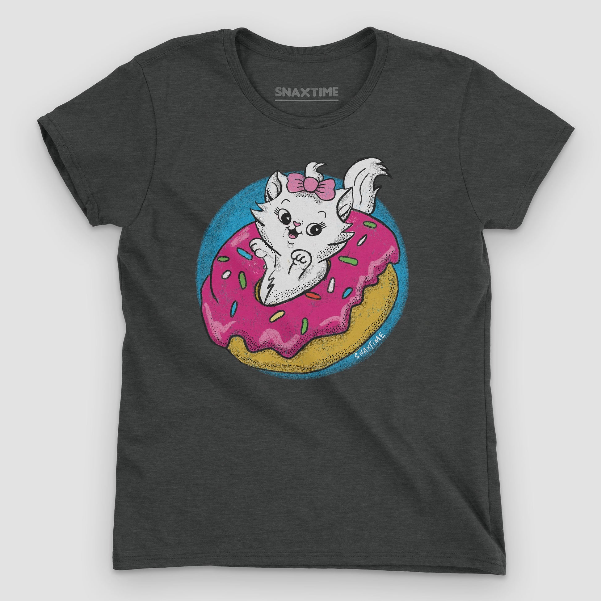 Heather Dark Grey Donut Kitty Women's Graphic T-Shirt by Snaxtime