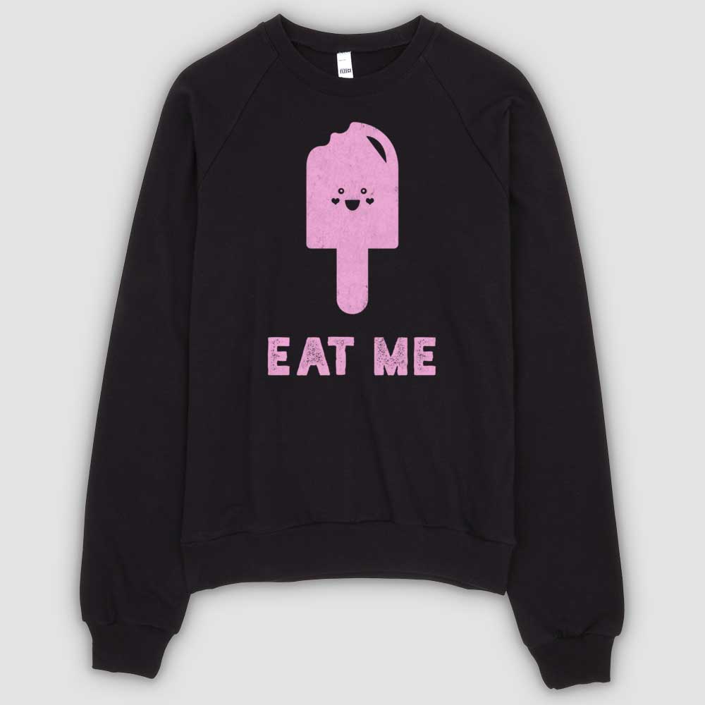 Black Eat Me Unisex California Fleece Raglan Sweatshirt by Snaxtime