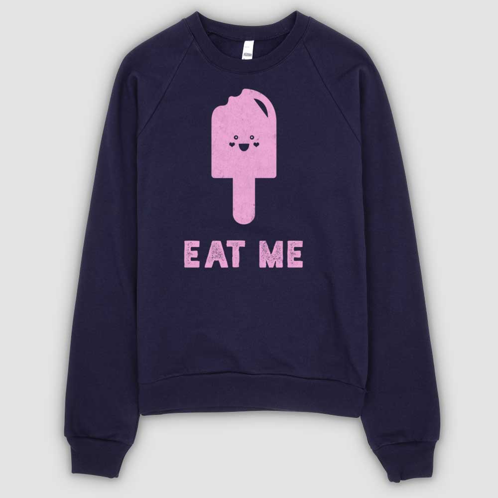 Navy Eat Me Unisex California Fleece Raglan Sweatshirt by Snaxtime
