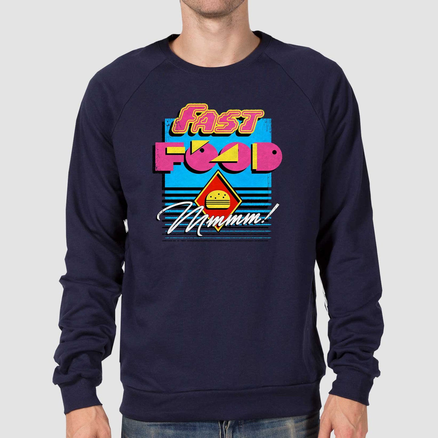 Black 90s Retro Fast Food Unisex California Fleece Raglan Sweatshirt by Snaxtime