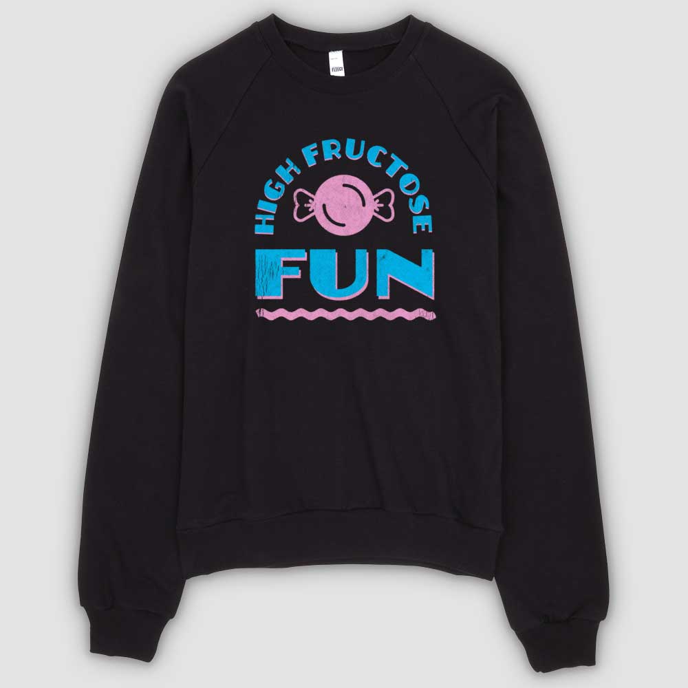 Black High Fructose Fun Unisex California Fleece Raglan Sweatshirt by Snaxtime