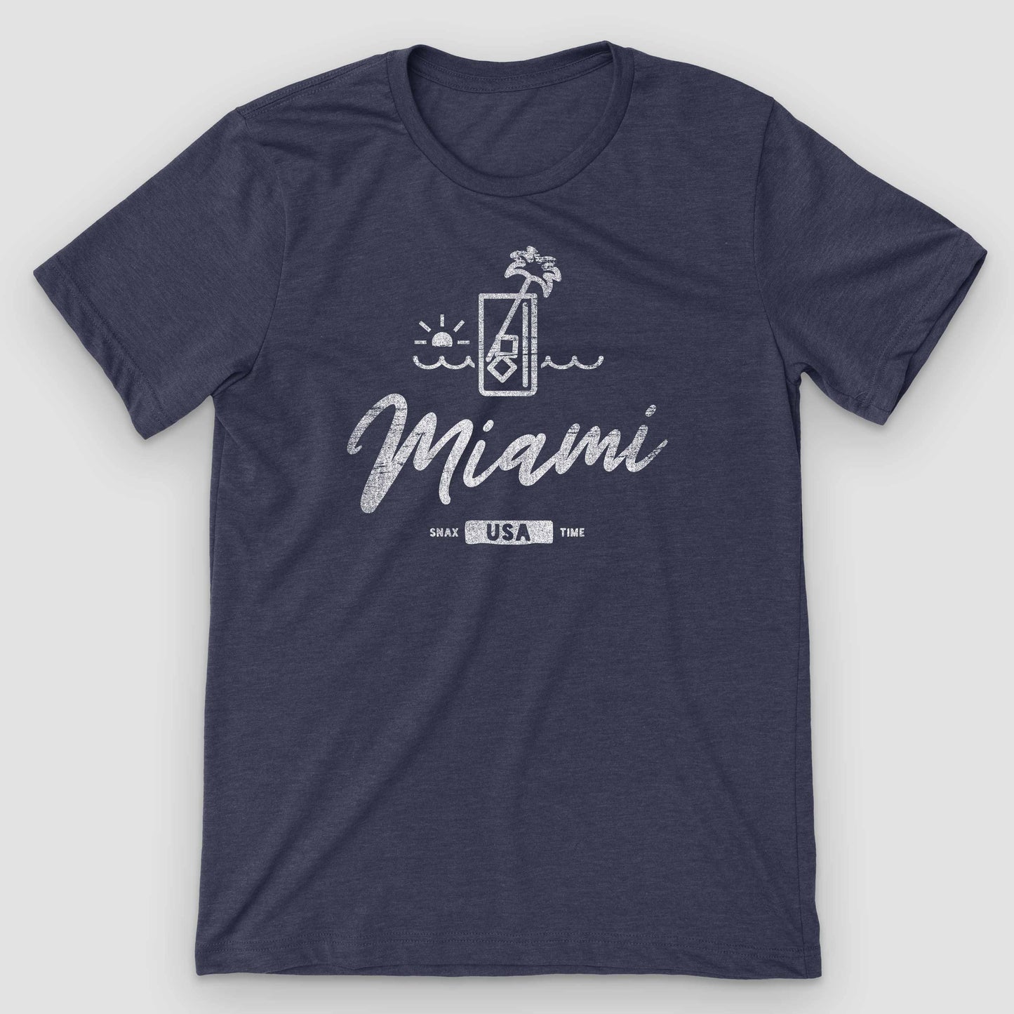 Heather Midnight Navy Miami Sunset Mojito Graphic T-Shirt by Snaxtime