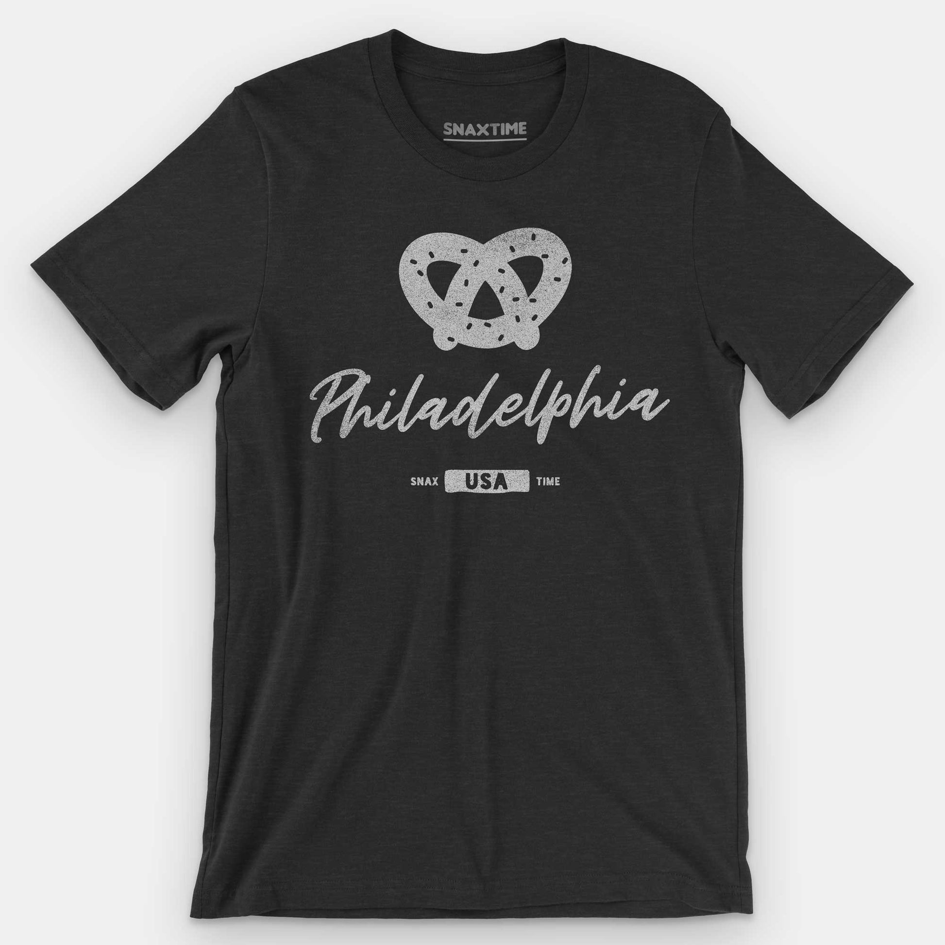 Black Heather Philadelphia Soft Pretzel Graphic T-Shirt by Snaxtime