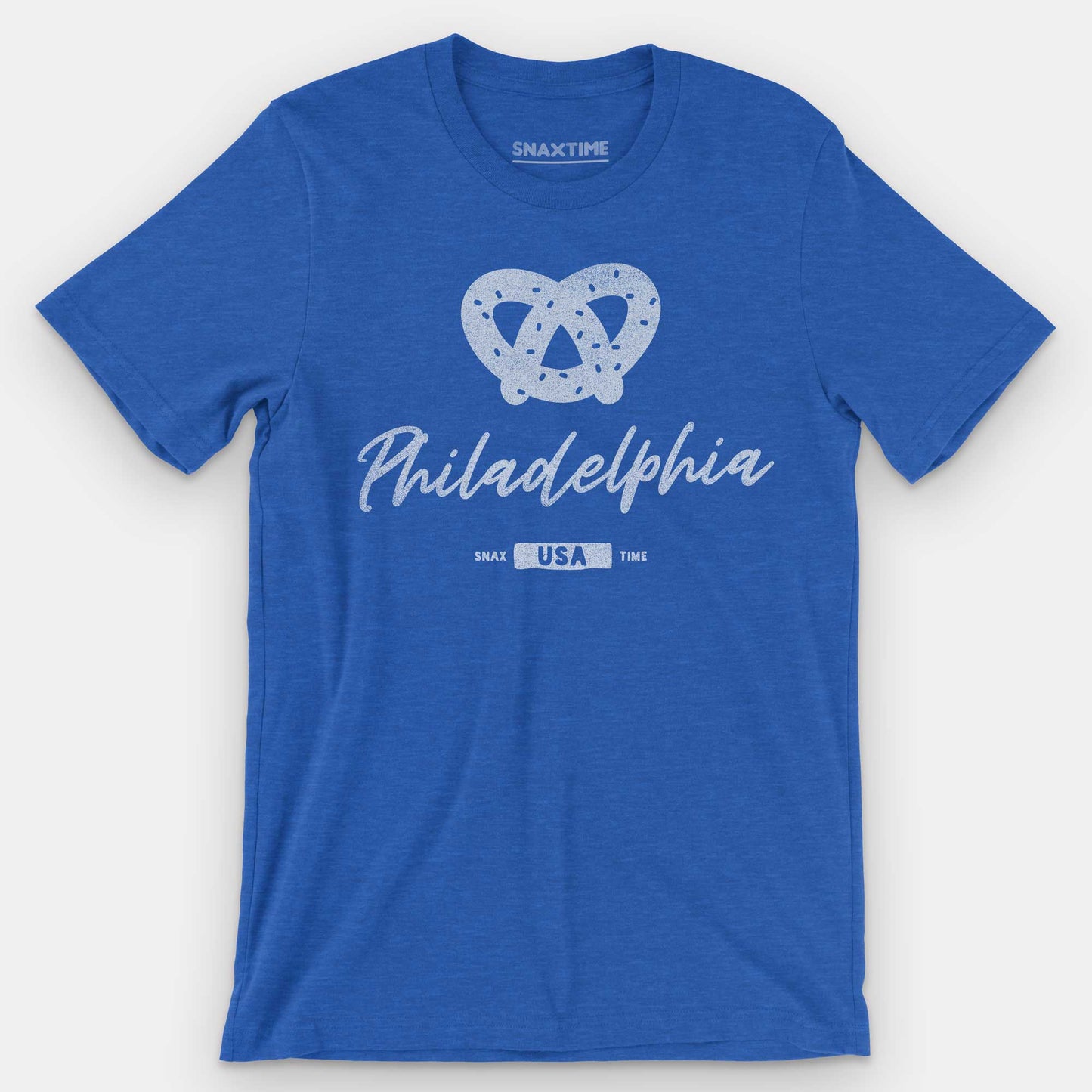 Heather True Royal Philadelphia Soft Pretzel Graphic T-Shirt by Snaxtime