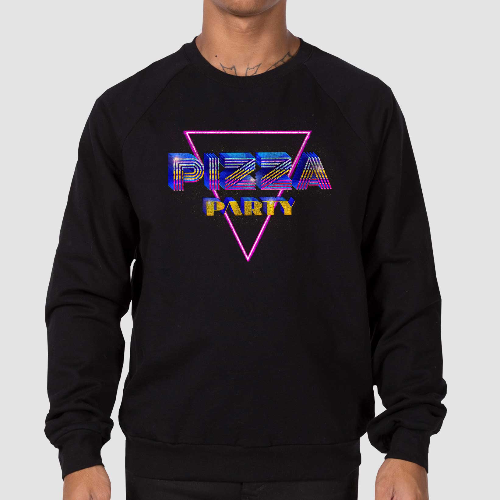  Pizza Party Unisex California Fleece Raglan Sweatshirt - Black by Snaxtime