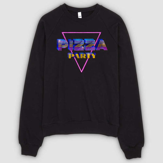  Pizza Party Unisex California Fleece Raglan Sweatshirt - Black by Snaxtime