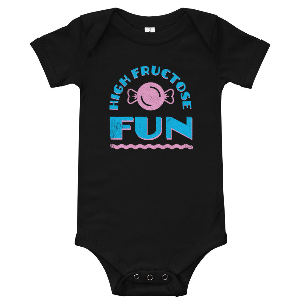 Black High Fructose Fun Baby One-Piece Bodysuit by Snaxtime