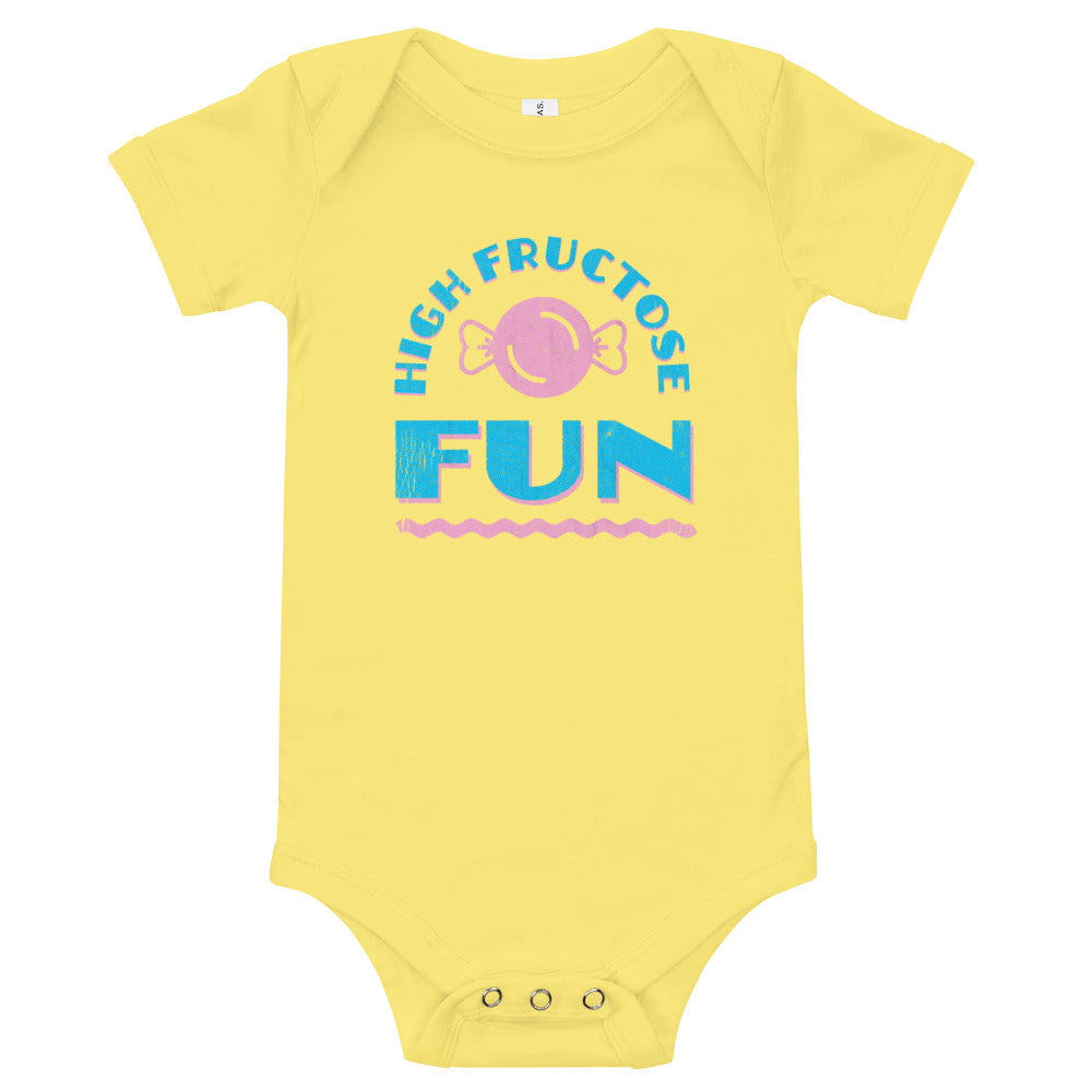 Yellow High Fructose Fun Baby One-Piece Bodysuit by Snaxtime