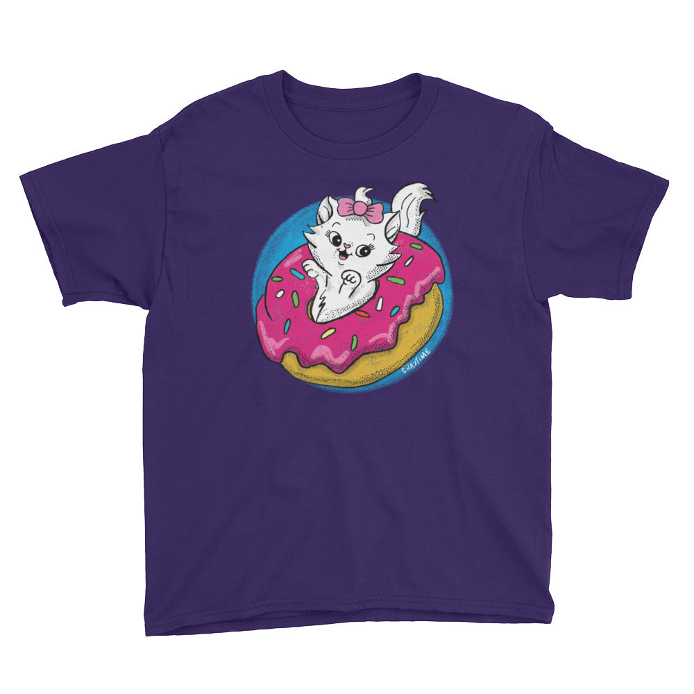 Purple Donut Kitty Youth Short Sleeve T-Shirt by Snaxtime