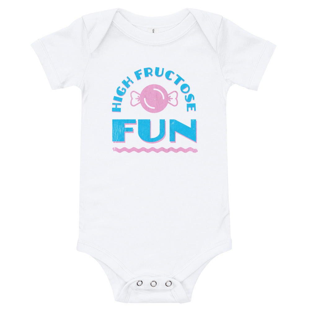 White High Fructose Fun Baby One-Piece Bodysuit by Snaxtime