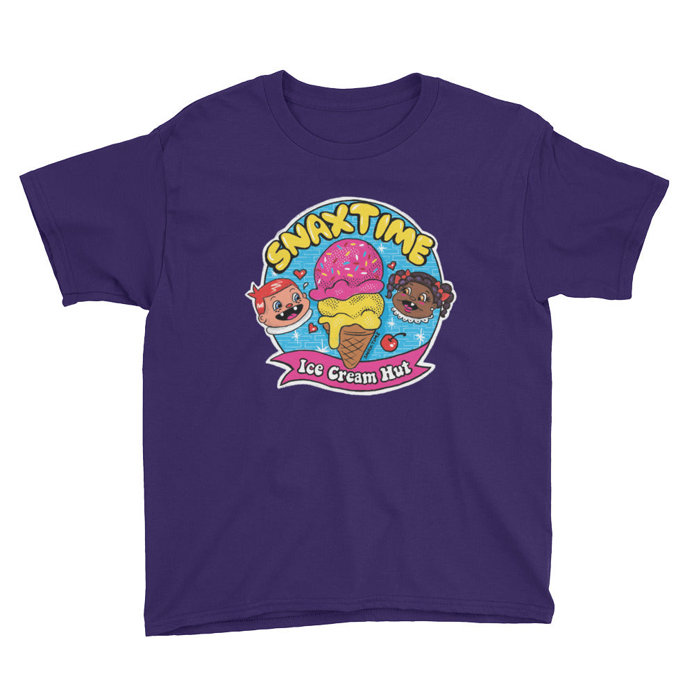 Purple Snaxtime Ice Cream Hut Youth Short Sleeve T-Shirt by Snaxtime