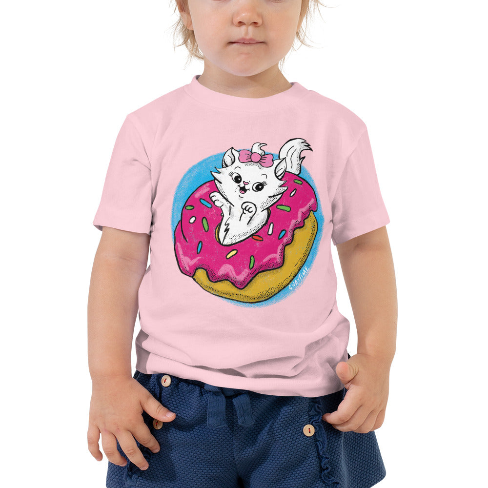 Pink Donut Kitty Graphic Toddler T-Shirt by Snaxtime