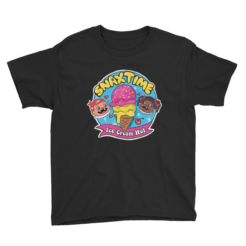 Black Snaxtime Ice Cream Hut Youth Short Sleeve T-Shirt by Snaxtime