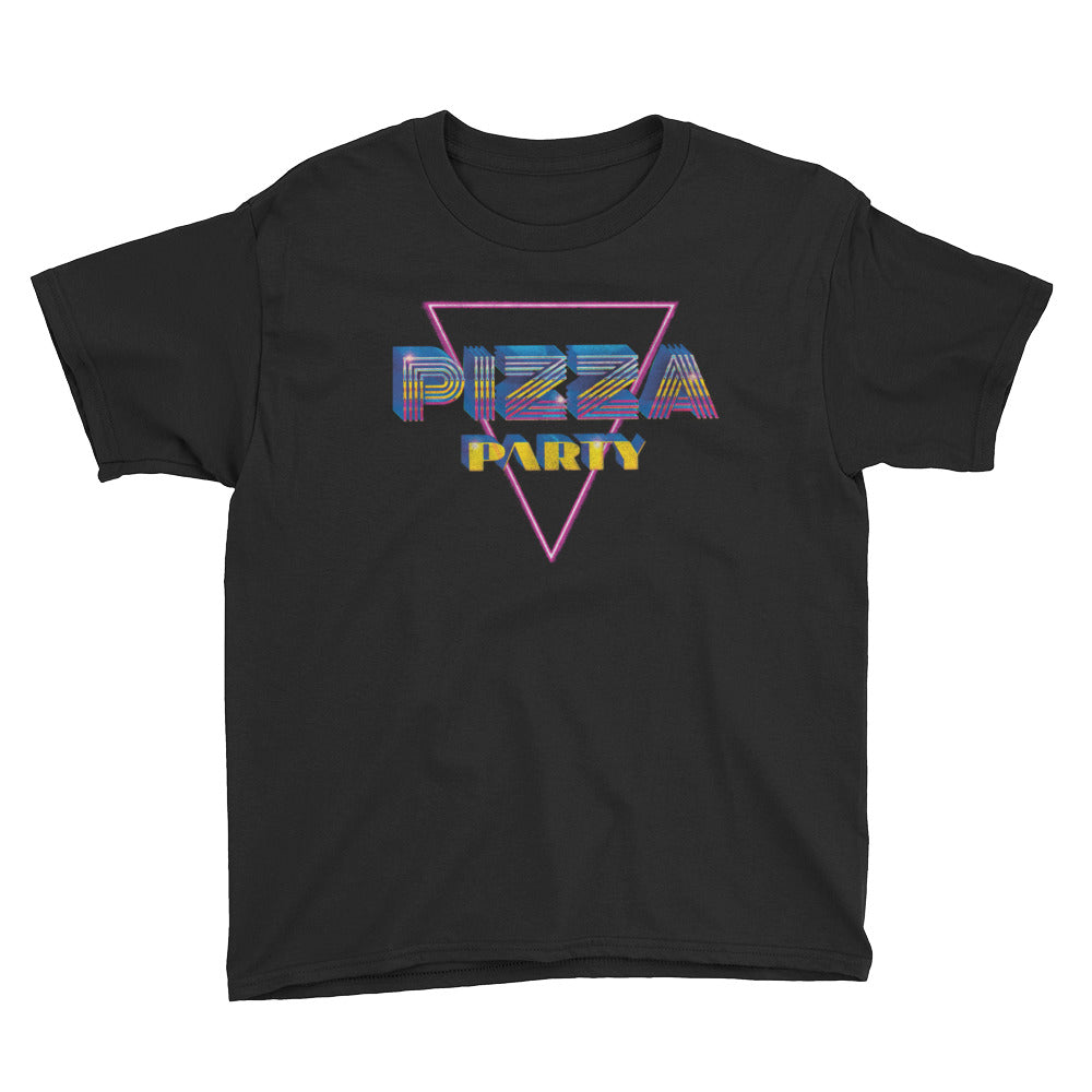 Black Pizza Party Youth Short Sleeve T-Shirt by Snaxtime