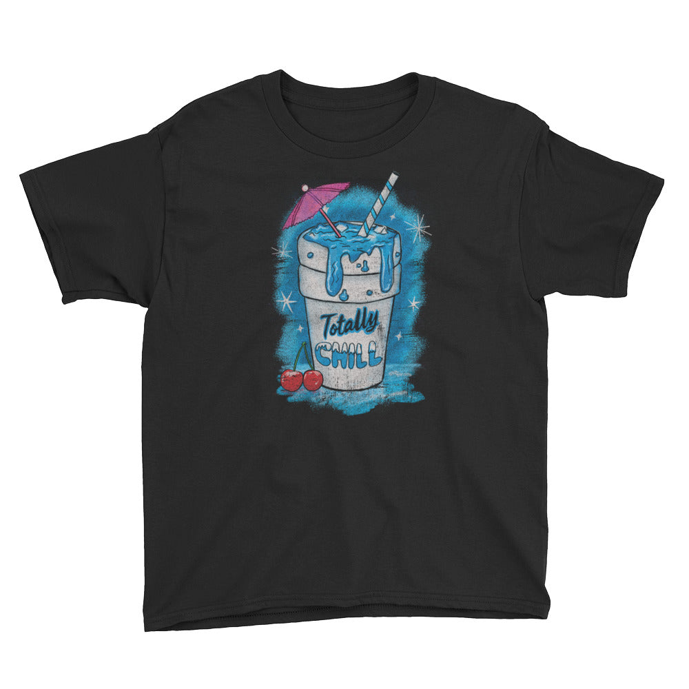 Black Totally Chill Youth Short Sleeve T-Shirt by Snaxtime