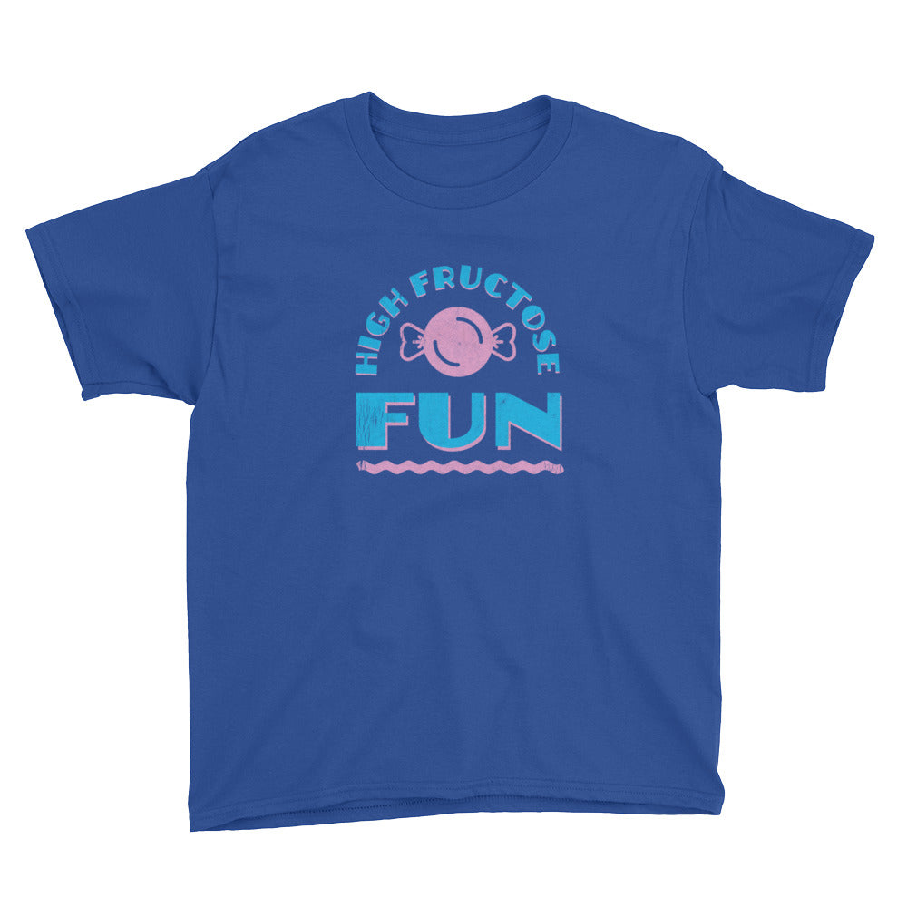 Royal Blue High Fructose Fun Youth Short Sleeve T-Shirt by Snaxtime