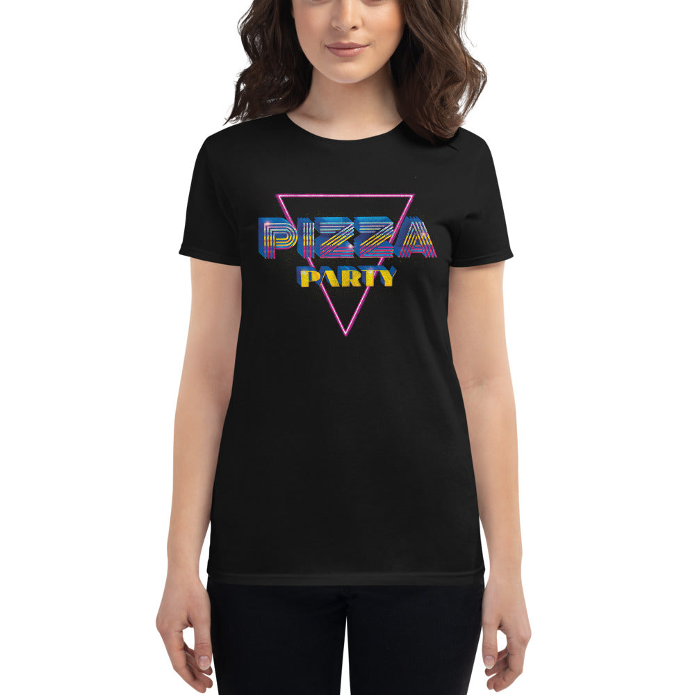 Black Pizza Party Women's Graphic T-Shirt by Snaxtime