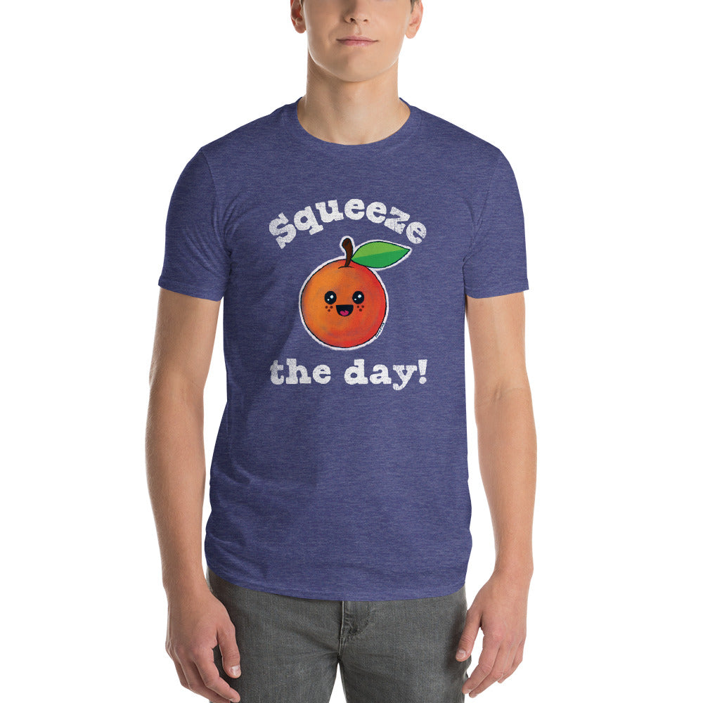Heather Blue 'Squeeze the Day' Kawaii Orange Graphic T-Shirt by Snaxtime