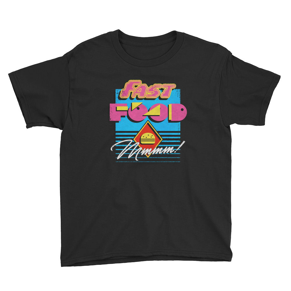 Black 90s Fast Food Youth Short Sleeve T-Shirt by Snaxtime