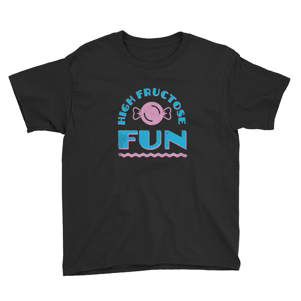 Black High Fructose Fun Youth Short Sleeve T-Shirt by Snaxtime
