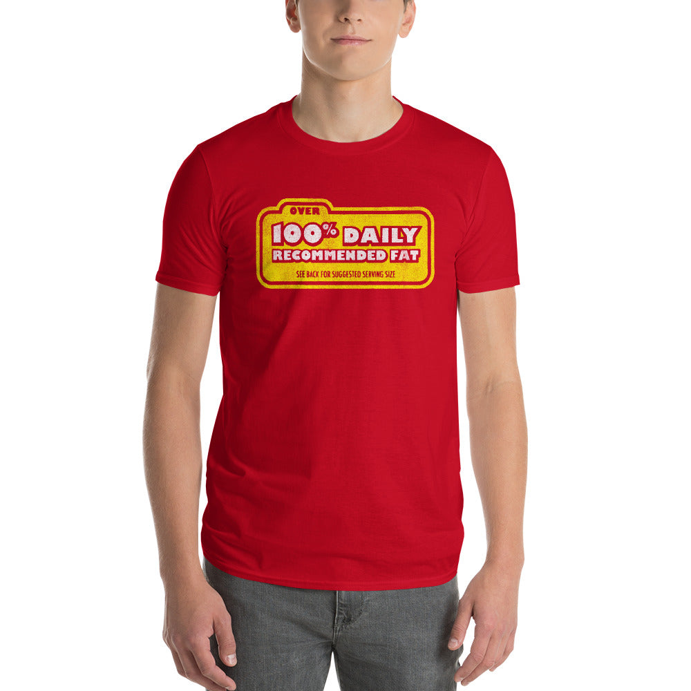 Red 100% Recommended Fat Label Graphic T-Shirt by Snaxtime