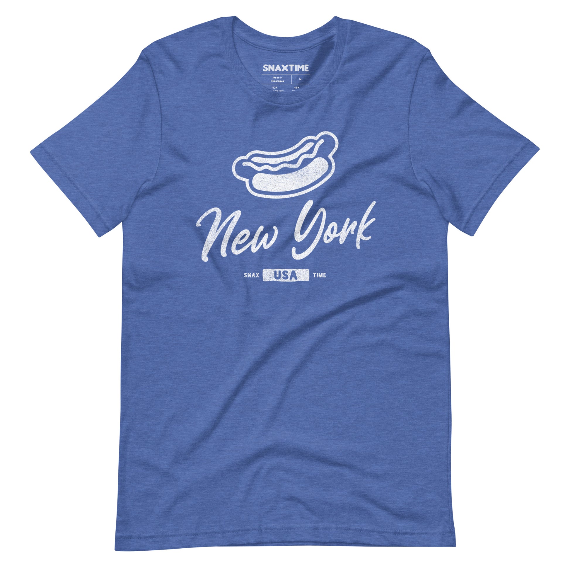 Heather True Royal New York City Hot Dog Graphic T-Shirt by Snaxtime